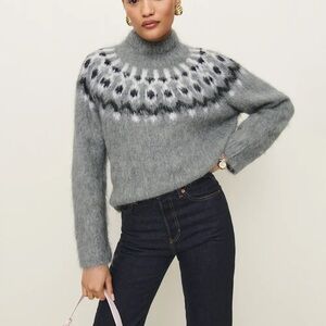 Reformation Gray Patterned Turtleneck Sweater